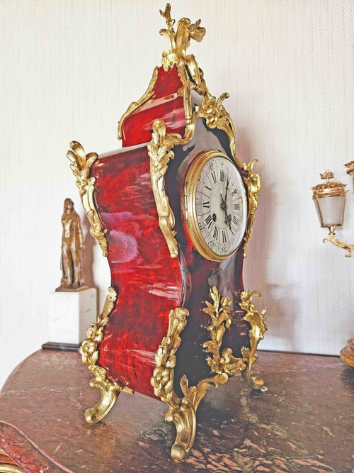 Cartel St L.xv Clock In Tortoiseshell And Gilt Bronze