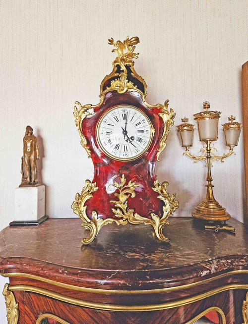 Cartel St L.xv Clock In Tortoiseshell And Gilt Bronze