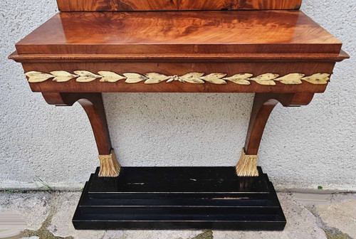 Console e trumeau in mogano e legno dorato stile Impero, circa 1850