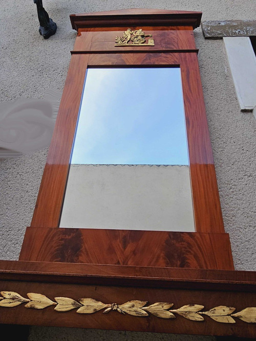 Console e trumeau in mogano e legno dorato stile Impero, circa 1850