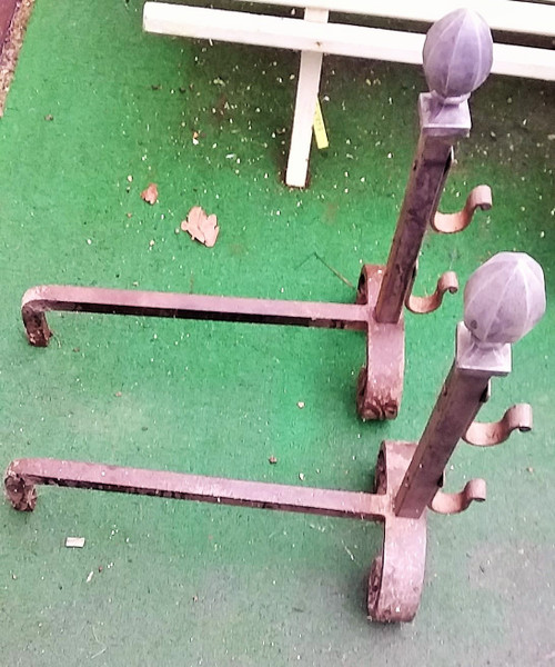 Pair of wrought iron andirons mid-20th century