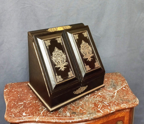 Büroschrank aus Leder und Silberbronze, signiert Sormani