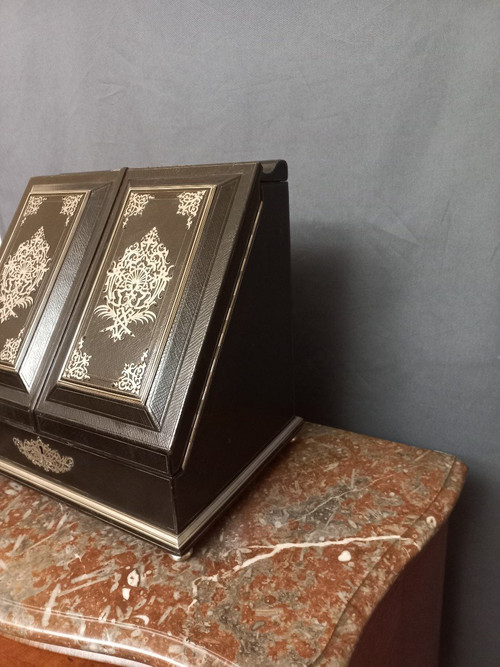 Büroschrank aus Leder und Silberbronze, signiert Sormani