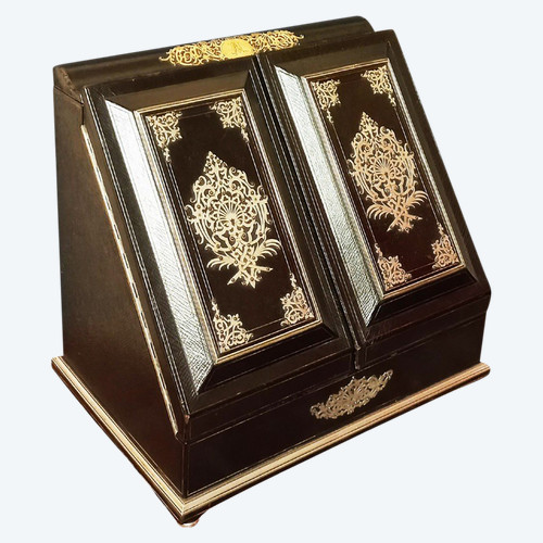 Büroschrank aus Leder und Silberbronze, signiert Sormani