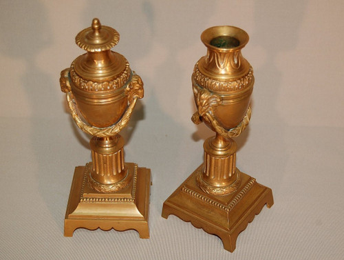 Paire De Flambeaux En Bronze Doré à Binet Réversible XIXe Siècle