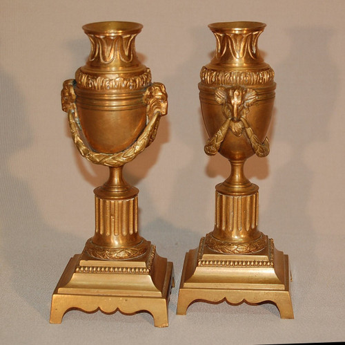 Paire De Flambeaux En Bronze Doré à Binet Réversible XIXe Siècle