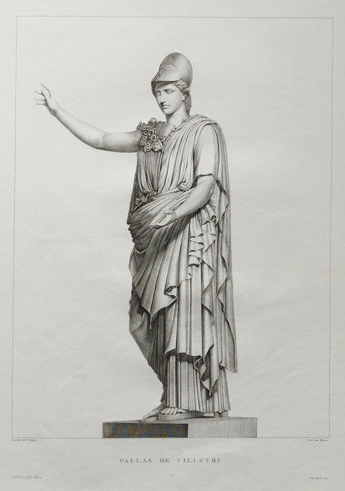 Mythological Etching Athena Greek Goddess 19th C Engraving Old Print