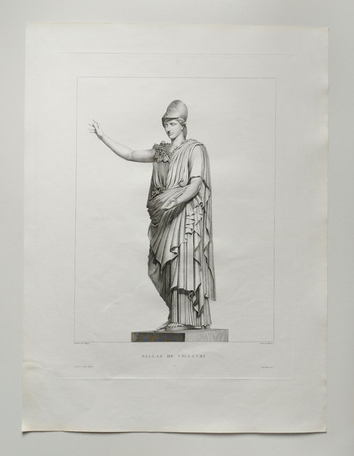Mythological Etching Athena Greek Goddess 19th C Engraving Old Print