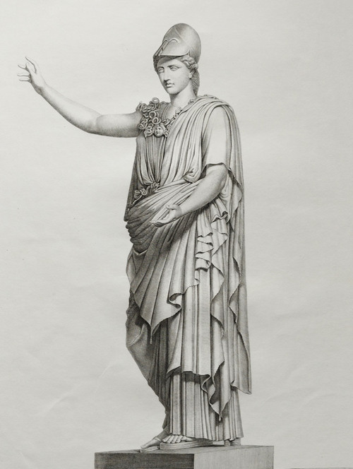Mythological Etching Athena Greek Goddess 19th C Engraving Old Print