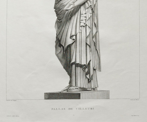 Mythological Etching Athena Greek Goddess 19th C Engraving Old Print