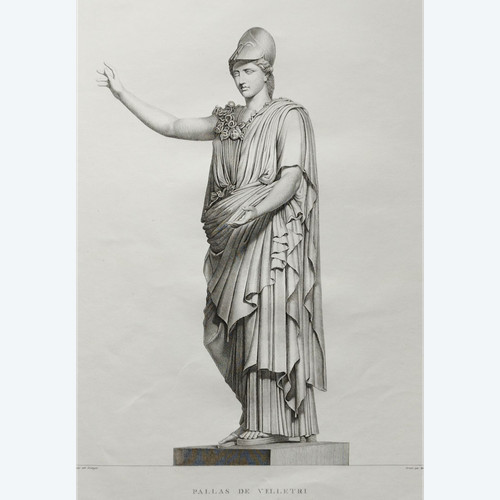 Mythological Etching Athena Greek Goddess 19th C Engraving Old Print