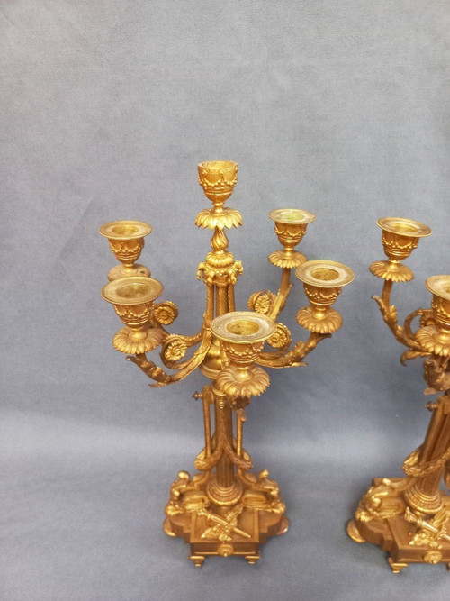 Paire De Candélabres En Bronze Doré Et Ciselé XIXe Siècle St Louis XVI