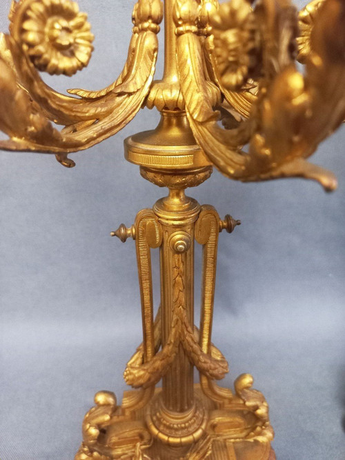 Paire De Candélabres En Bronze Doré Et Ciselé XIXe Siècle St Louis XVI