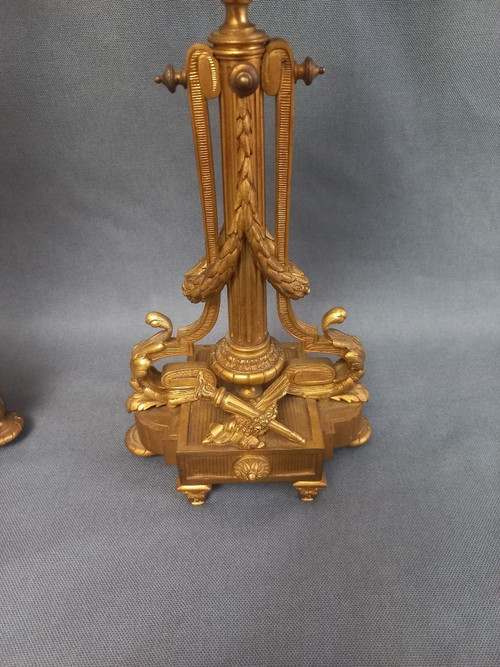 Paire De Candélabres En Bronze Doré Et Ciselé XIXe Siècle St Louis XVI