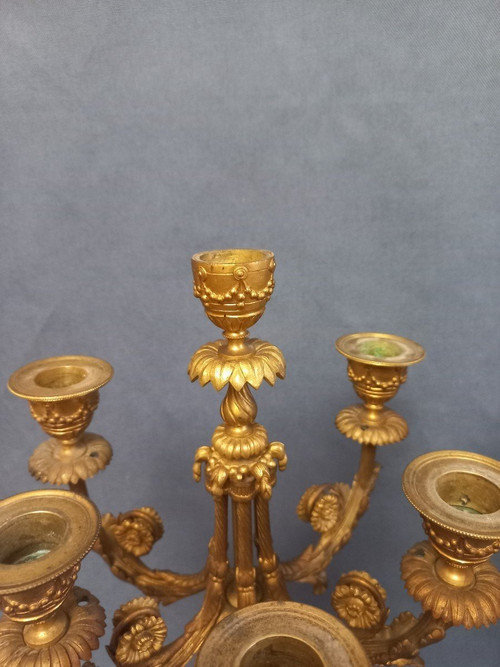 Paire De Candélabres En Bronze Doré Et Ciselé XIXe Siècle St Louis XVI