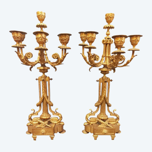 Paire De Candélabres En Bronze Doré Et Ciselé XIXe Siècle St Louis XVI