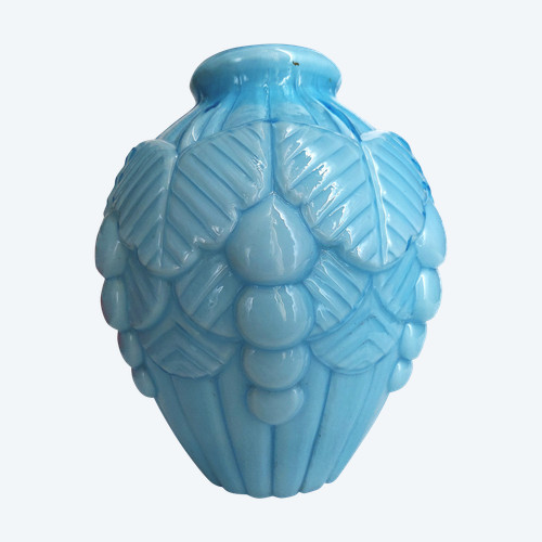 Vase en opaline bleu art déco 20ème