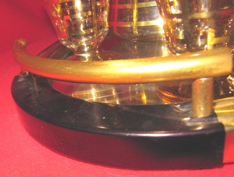 LIQUEUR SERVICE WITH TRAY OF 6 GLASSES AND CRYSTAL CARAFE FROM VANNE 1950s