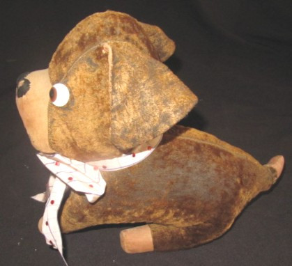 Peluche Bouldogue avec les yeux de verre années 1920 ou 1930
