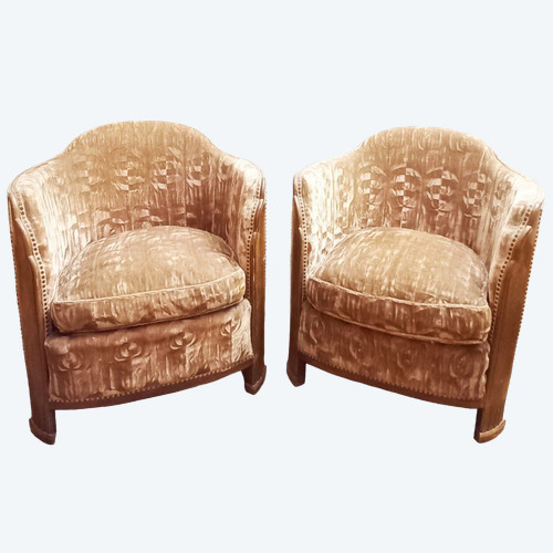 Pair of Art Deco 1930 Mahogany Armchairs and Fireside Chairs