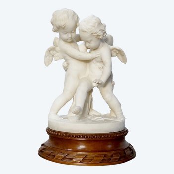  Sculpture en Albâtre « Deux Amours se disputant un Cœur » d’après E-M. Falconet – XIXe 