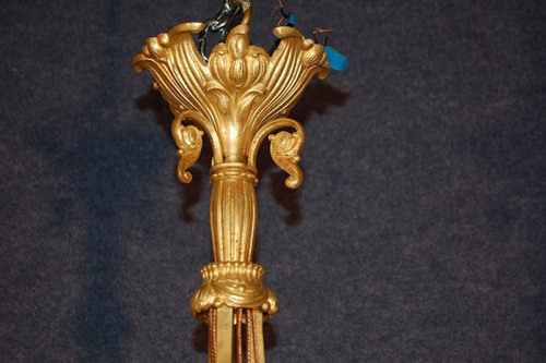 Gilded Bronze And Alabaster Art Deco Chandelier, Nine Lights
