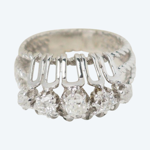 Anello Art Deco In Oro Bianco E Platino, Diamanti