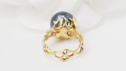 Bague Ajourée En Or Jaune Et Perle Tahiti