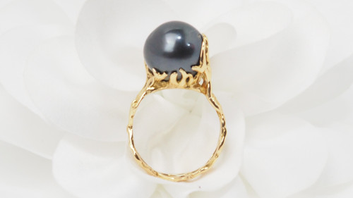 Bague Ajourée En Or Jaune Et Perle Tahiti