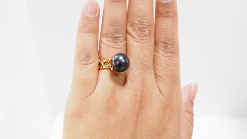 Bague Ajourée En Or Jaune Et Perle Tahiti