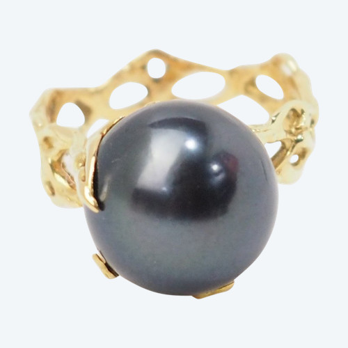 Bague Ajourée En Or Jaune Et Perle Tahiti