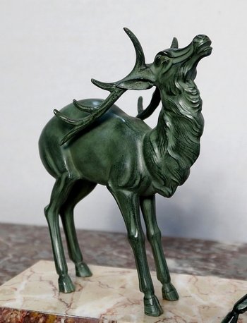 Patinated spelter "Deer and its hinds", Art Deco period - Early 20th century