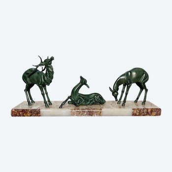 Patinated spelter "Deer and its hinds", Art Deco period - Early 20th century