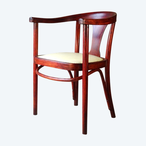 Fauteuil Thonet Art-déco 1930, N° A 967 F, selle cuir blanc crème.