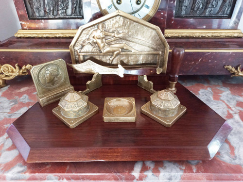 Art Deco Bronze And Coral Wood Writing Table