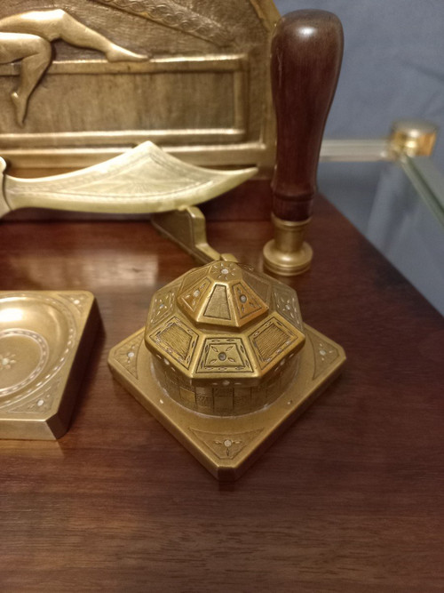 Art Deco Bronze And Coral Wood Writing Table