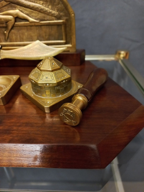 Art Deco Bronze And Coral Wood Writing Table