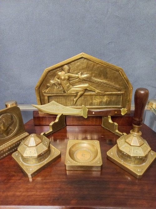 Art Deco Bronze And Coral Wood Writing Table