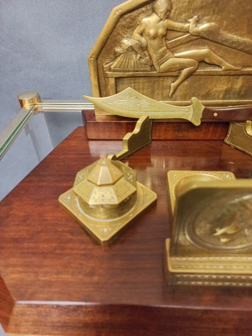 Art Deco Bronze And Coral Wood Writing Table