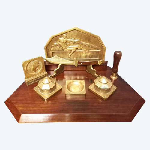 Art Deco Bronze And Coral Wood Writing Table