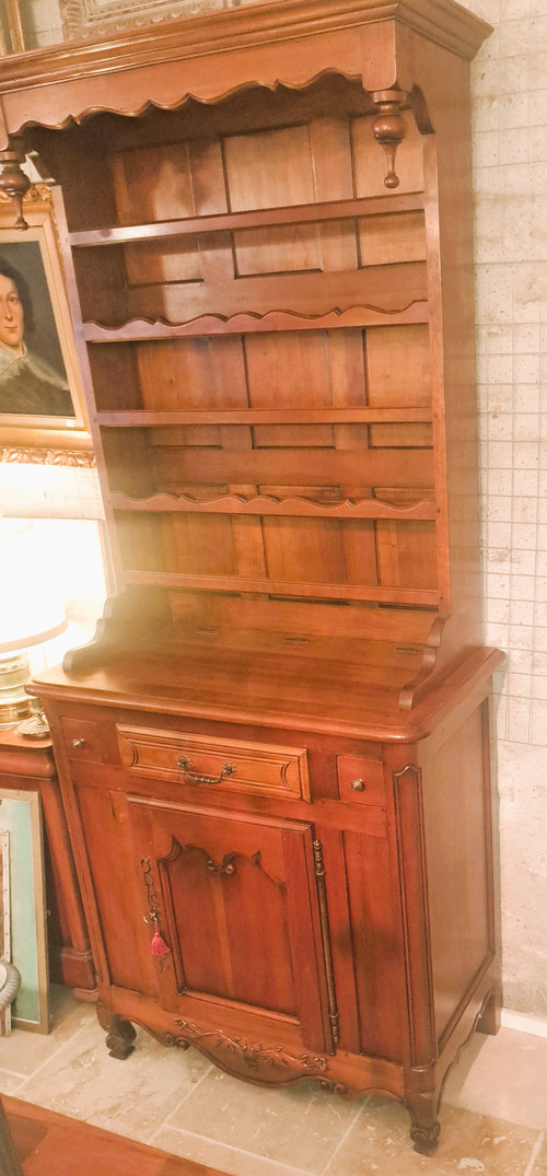 Buffet mit zwei Porzellanschränken aus Kirschholz im Louis-XV-Stil, Mitte des 20. Jahrhunderts