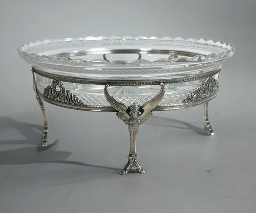 COPPA IN CRISTALLO “BACCARAT” CON MONTATURA IN ARGENTO 925, TIMBRO MINERVA