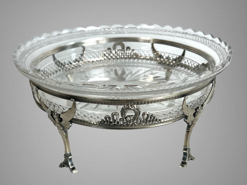 COPPA IN CRISTALLO “BACCARAT” CON MONTATURA IN ARGENTO 925, TIMBRO MINERVA