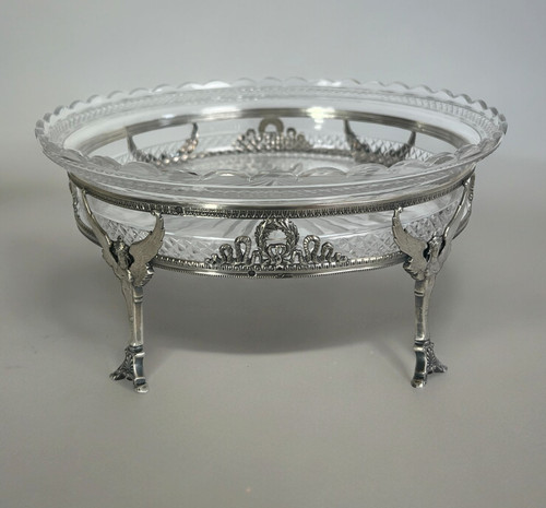 COPPA IN CRISTALLO “BACCARAT” CON MONTATURA IN ARGENTO 925, TIMBRO MINERVA