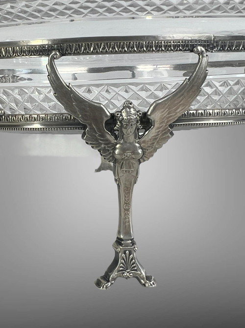 COPPA IN CRISTALLO “BACCARAT” CON MONTATURA IN ARGENTO 925, TIMBRO MINERVA