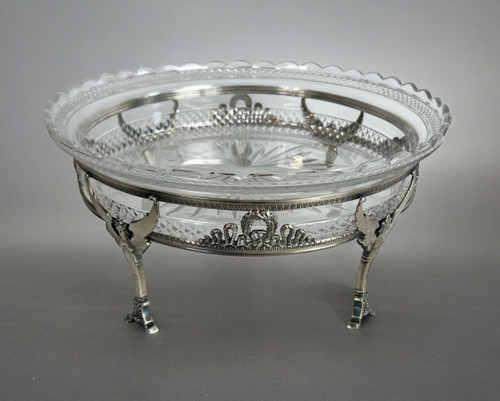 COPPA IN CRISTALLO “BACCARAT” CON MONTATURA IN ARGENTO 925, TIMBRO MINERVA