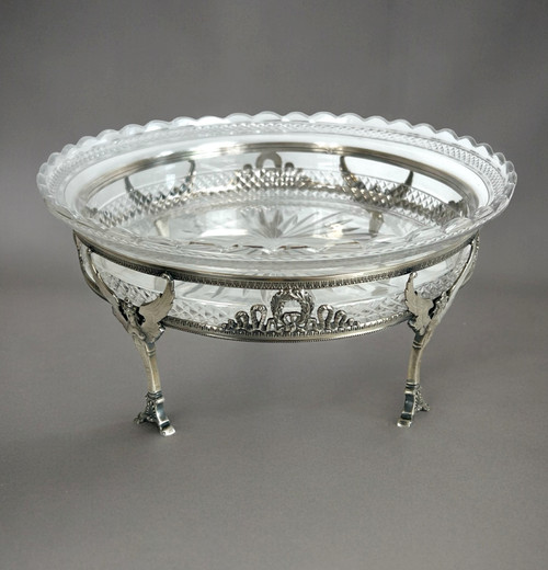 COPPA IN CRISTALLO “BACCARAT” CON MONTATURA IN ARGENTO 925, TIMBRO MINERVA