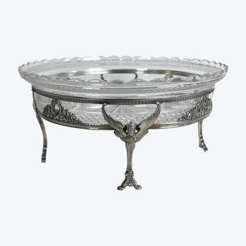 COPPA IN CRISTALLO “BACCARAT” CON MONTATURA IN ARGENTO 925, TIMBRO MINERVA