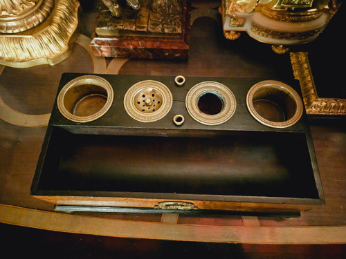 Set da scrivania in radica e bronzo di epoca impero