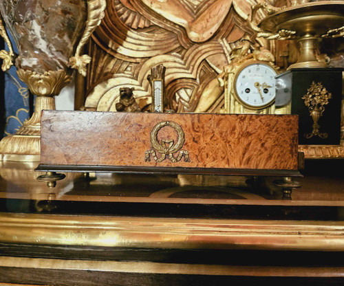 Set da scrivania in radica e bronzo di epoca impero